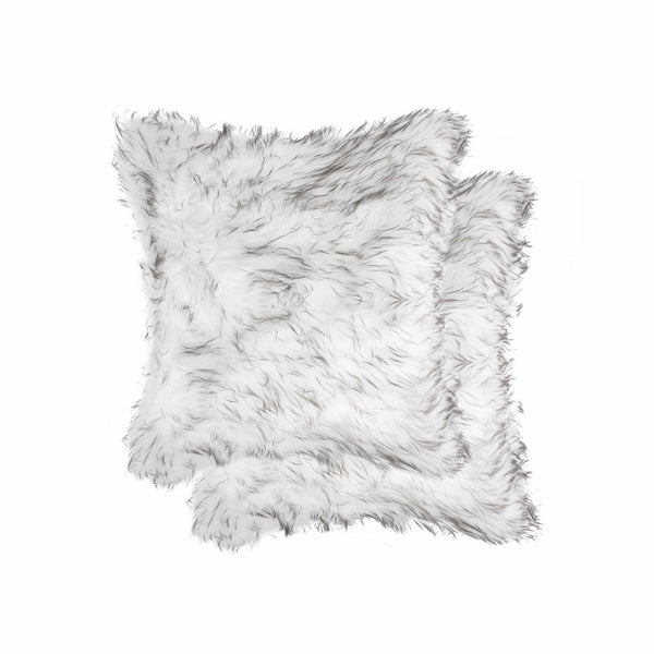 Pillows Down Pillows - 18" x 18" x 5" Gradient Gray/Faux Fur - 2pack Pillow HomeRoots