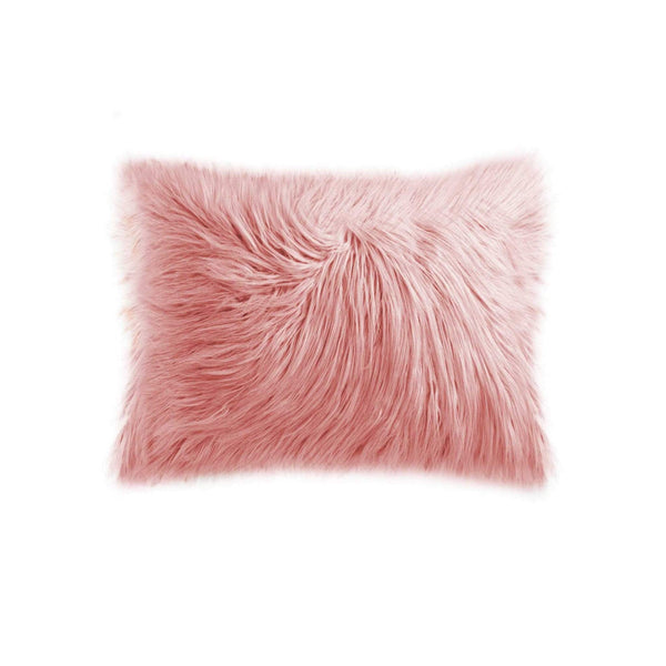 Pillows Faux Fur Pillows - 12" x 20" x 5" Dusty Rose Sheepskin Faux Fur - Pillow HomeRoots