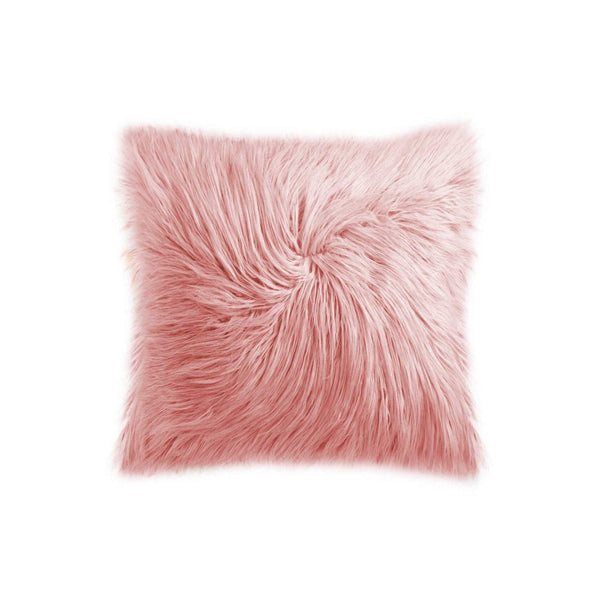 Pillows Faux Fur Pillows - 20" x 20" x 5" Dusty Rose Sheepskin Faux Fur - Pillow HomeRoots