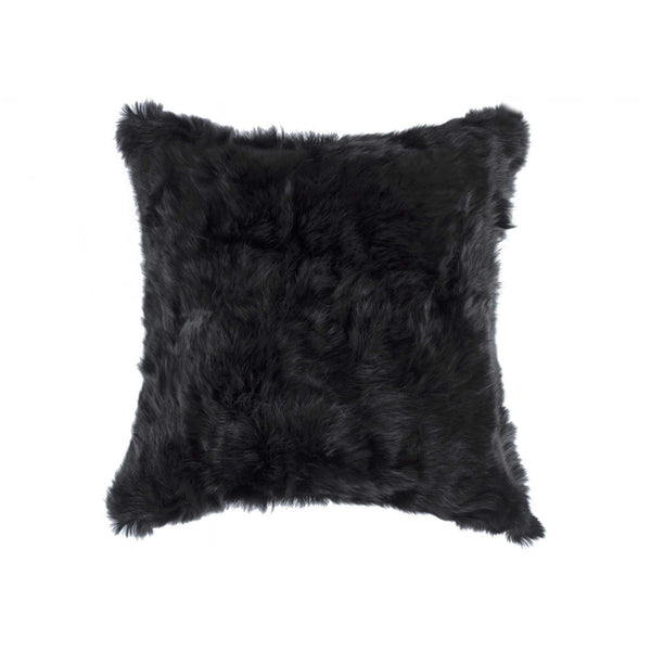 Pillows Faux Fur Pillows - 5" x 18" x 18" 100% Natural Rabbit Fur Black Pillow HomeRoots