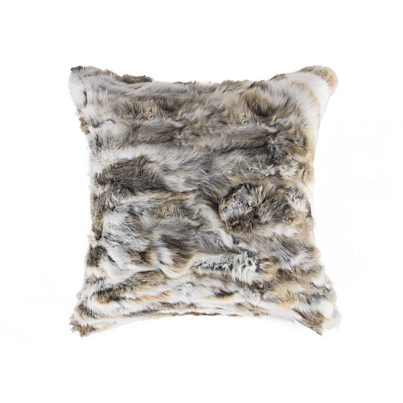 Pillows Faux Fur Pillows - 5" x 18" x 18" 100% Natural Rabbit Fur Tan & White Pillow HomeRoots
