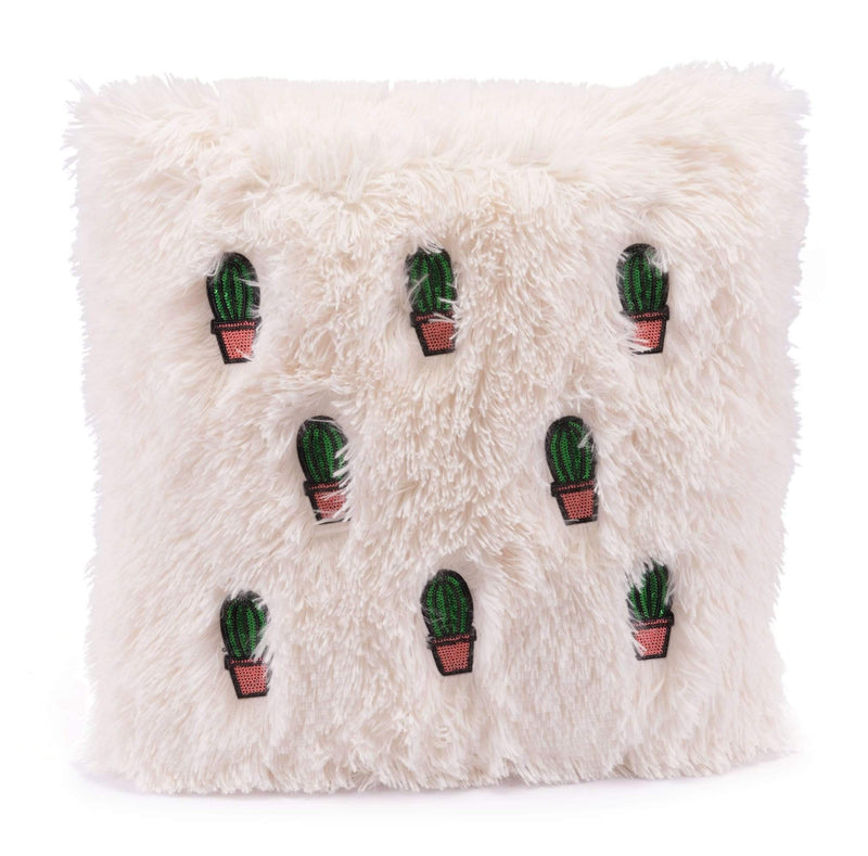 Pillows Foam Pillow - 17.7" x 17.7" x 1.2" Beige & Pink, Foam, Cactus Pillow HomeRoots