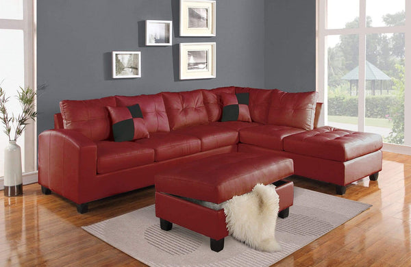Pillows Leather Pillow - 78" X 33" X 34" Red Bonded Leather Reversible Sectional Sofa With 2 Pillows HomeRoots