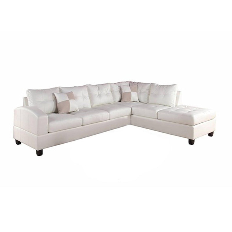 Pillows Leather Pillow - 78" X 33" X 34" White Bonded Leather Reversible Sectional Sofa With 2 Pillows HomeRoots