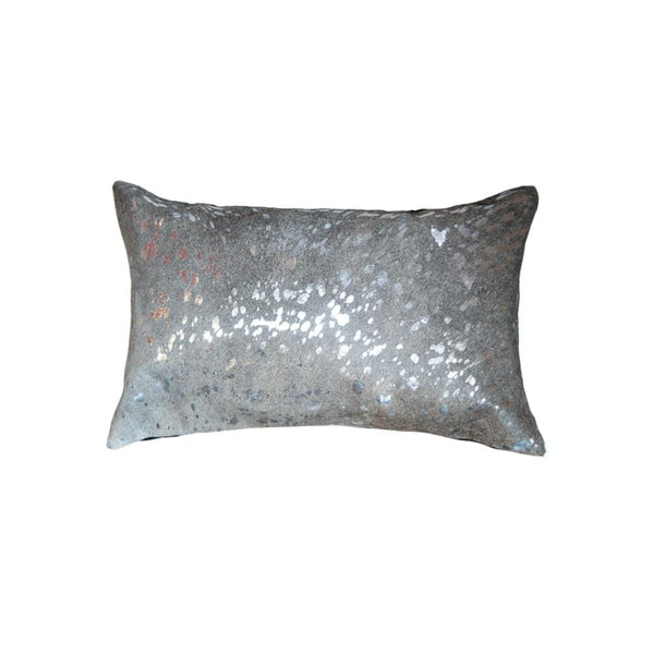 Pillows Pillow - 12" x 20" x 5" Silver And Gray Cowhide - Pillow HomeRoots