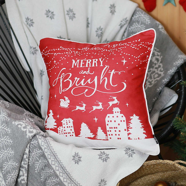 Pillows Pillow Covers - 18"x18" Red Printed Christmas Decorative Throw Pillow Cover HomeRoots