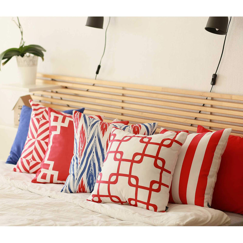 Pillows Pillow Covers - 18"x18" Red Stripes Geometric Decorative Throw Pillow Cover HomeRoots