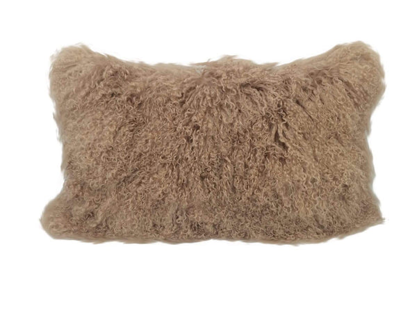 Pillows Sofa Pillows - 17" Beige Genuine Tibetan Lamb Fur Pillow with Micro suede Backing HomeRoots