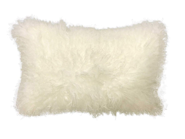 Pillows Sofa Pillows - 17" Creamy Genuine Tibetan Lamb Fur Pillow with Micro suede Backing HomeRoots