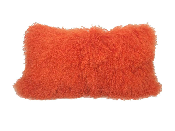 Pillows Sofa Pillows - 17" Orange Genuine Tibetan Lamb Fur Pillow with Micro suede Backing HomeRoots