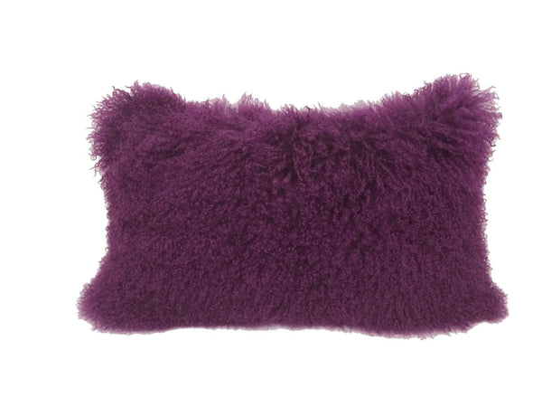 Pillows Sofa Pillows - 17" Purple Genuine Tibetan Lamb Fur Pillow with Micro suede Backing HomeRoots