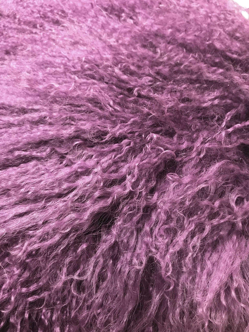 Pillows Sofa Pillows - 17" Purple Genuine Tibetan Lamb Fur Pillow with Micro suede Backing HomeRoots