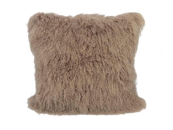 Pillows Sofa Pillows - 20" Beige Genuine Tibetan Lamb Fur Pillow with Micro suede Backing HomeRoots