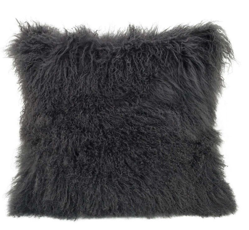 Pillows Sofa Pillows - 20" Charcoal Genuine Tibetan Lamb Fur Pillow with Micro suede Backing HomeRoots