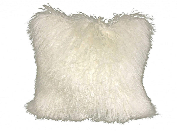 Pillows Sofa Pillows - 20" Creamy White Genuine Tibetan Lamb Fur Pillow with Micro suede Backing HomeRoots