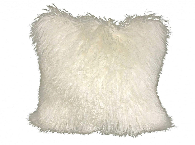 Pillows Sofa Pillows - 20" Creamy White Genuine Tibetan Lamb Fur Pillow with Micro suede Backing HomeRoots