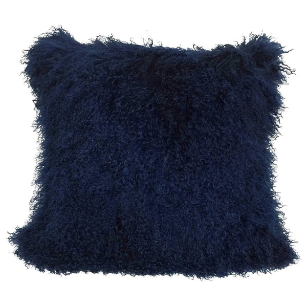 Pillows Sofa Pillows - 20" Navy Blue Genuine Tibetan Lamb Fur Pillow with Micro suede Backing HomeRoots