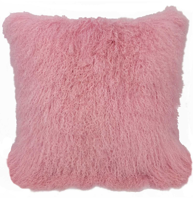Pillows Sofa Pillows - 20" Pink Genuine Tibetan Lamb Fur Pillow with Micro suede Backing HomeRoots
