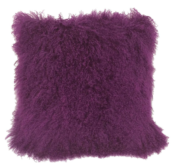 Pillows Sofa Pillows - 20" Purple Genuine Tibetan Lamb Fur Pillow with Micro suede Backing HomeRoots