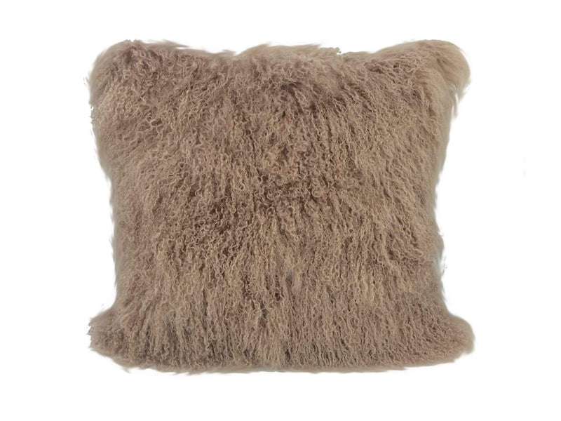 Pillows Sofa Pillows - 24" Beige Genuine Tibetan Lamb Fur Pillow with Micro suede Backing HomeRoots