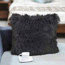 Pillows Sofa Pillows - 24" Charcoal Genuine Tibetan Lamb Fur Pillow with Micro suede Backing HomeRoots