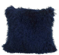 Pillows Sofa Pillows - 24" Navy Blue Genuine Tibetan Lamb Fur Pillow with Micro suede Backing HomeRoots