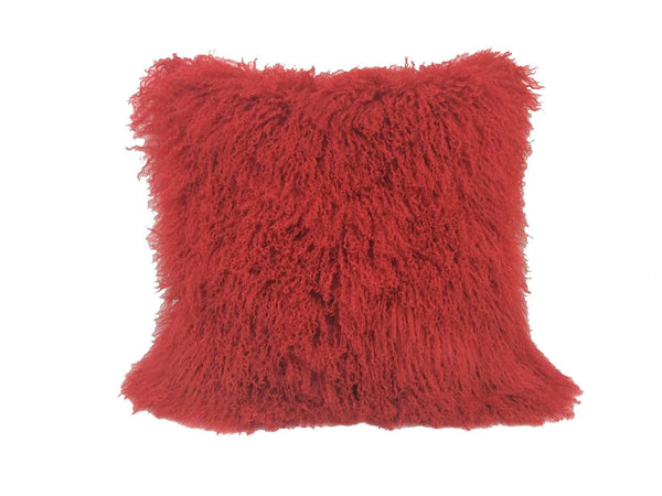 Pillows Sofa Pillows - 24" Red Genuine Tibetan Lamb Fur Pillow with Micro suede Backing HomeRoots