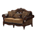 Pillows Sofa Pillows - 37" X 70" X 42" PU 2-Tone Brown PU Chenille Upholstery Wood Loveseat w/3 Pillows HomeRoots