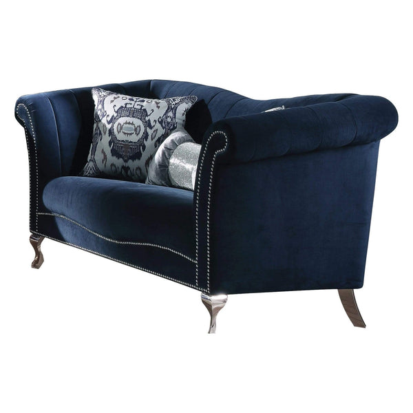 Pillows Sofa Pillows - 37" X 74" X 39" Blue Velvet Upholstery Acrylic Leg Loveseat w/2 Pillows HomeRoots