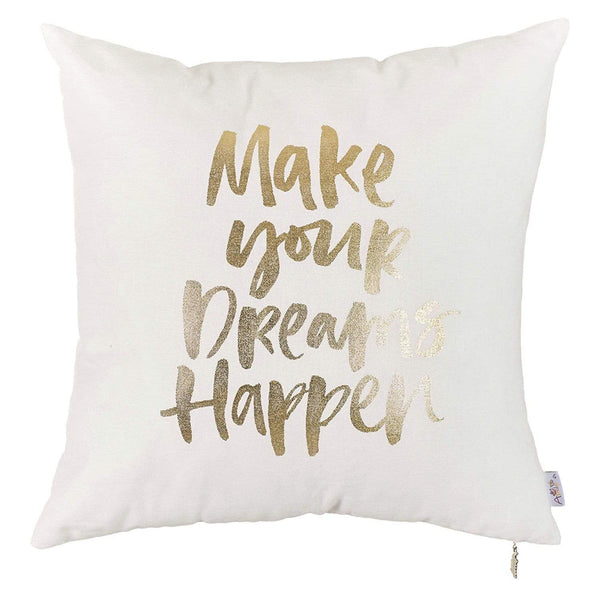 Pillows Throw Pillow Covers - 18"x 18" Happy Square Quote Printed Decorative Throw Pillow Cover Pillowcase HomeRoots