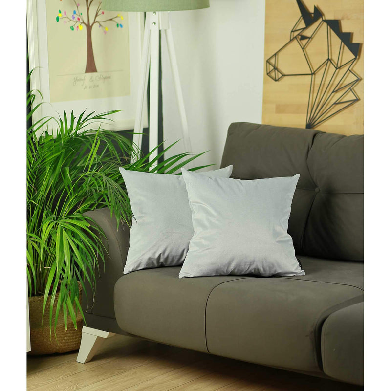 Pillows Throw Pillow Covers - 18"x 18" Light Grey Velvet Decorative Throw Pillow Cover 2 Pcs in set HomeRoots