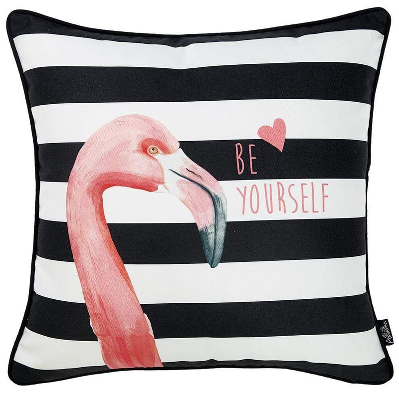 Pillows Throw Pillow Covers - 18"x 18" Tropical Flamingo Stripe Decorative Throw Pillow Cover HomeRoots