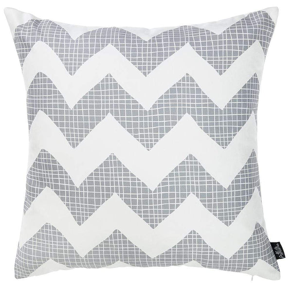 Pillows Throw Pillow Covers - 18"x 18" Tropical Gray Chevron Printed Decorative Throw Pillow Cover HomeRoots