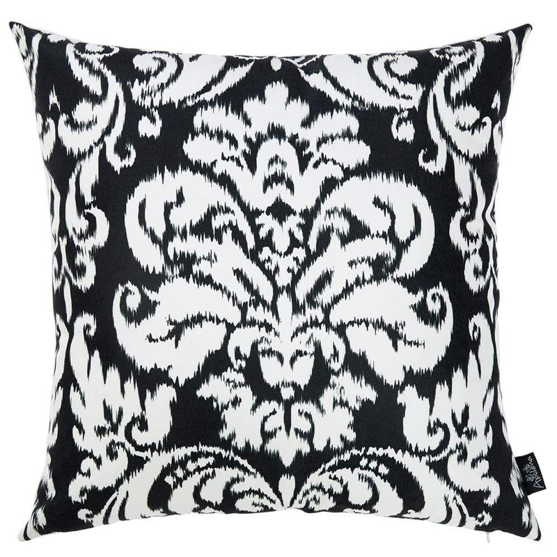 Pillows Throw Pillow Covers - 18"x18" Black and White Damask Decorative Throw Pillow Cover HomeRoots