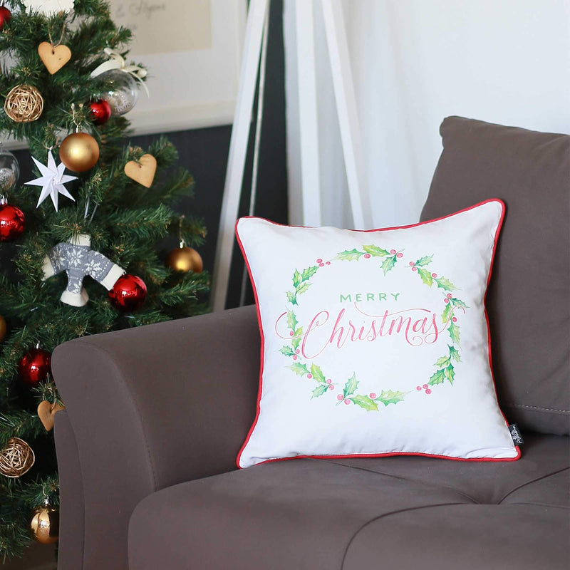 Pillows Throw Pillow Covers - 18"x18" Christmas Plants Printed Decorative Throw Pillow Cover HomeRoots