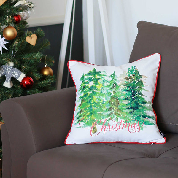 Pillows Throw Pillow Covers - 18"x18" Christmas Trees Printed Decorative Throw Pillow Cover HomeRoots