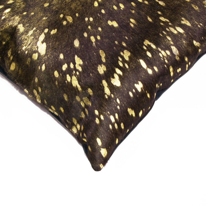 Pillows Throw Pillows - 12" x 20" x 5" Chocolate And Gold Cowhide - Pillow HomeRoots