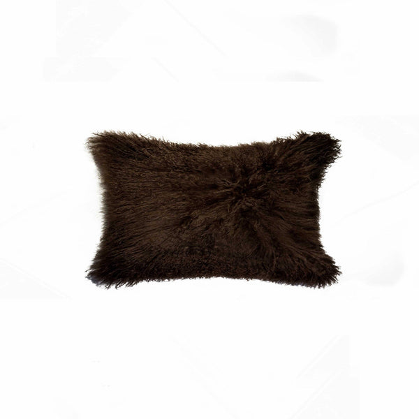 Pillows Throw Pillows 12" x 20" x 5" Chocolate Sheepskin Pillow 6895 HomeRoots