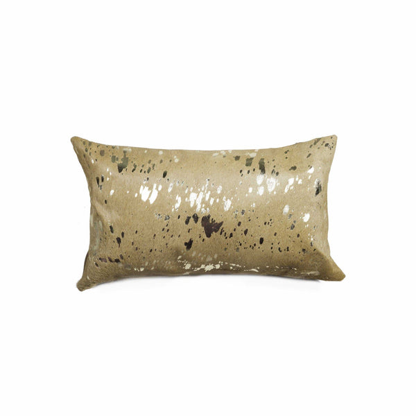 Pillows Throw Pillows - 12" x 20" x 5" Gold And Tan Cowhide - Pillow HomeRoots