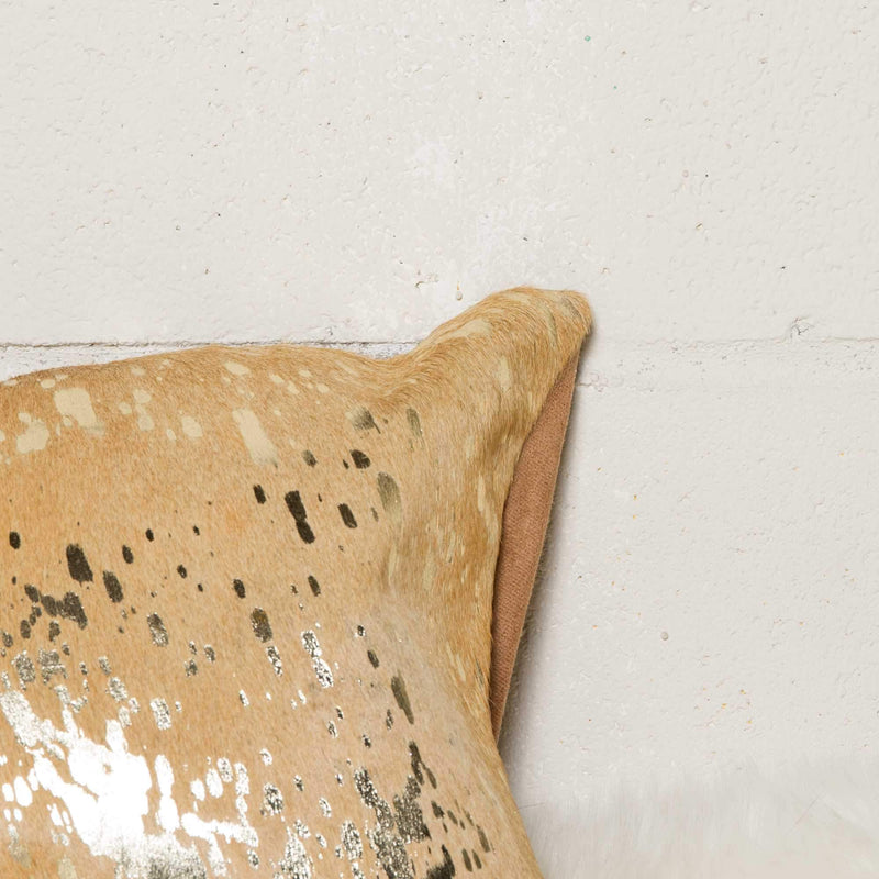 Pillows Throw Pillows - 12" x 20" x 5" Gold And Tan Cowhide - Pillow HomeRoots