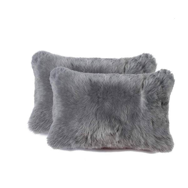 Pillows Throw Pillows - 12" x 20" x 5" Gray Sheepskin - Pillow 2-Pack HomeRoots