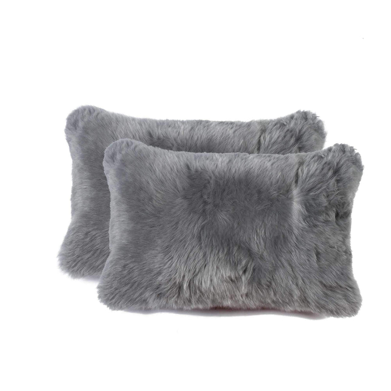 Pillows Throw Pillows - 12" x 20" x 5" Gray Sheepskin - Pillow 2-Pack HomeRoots