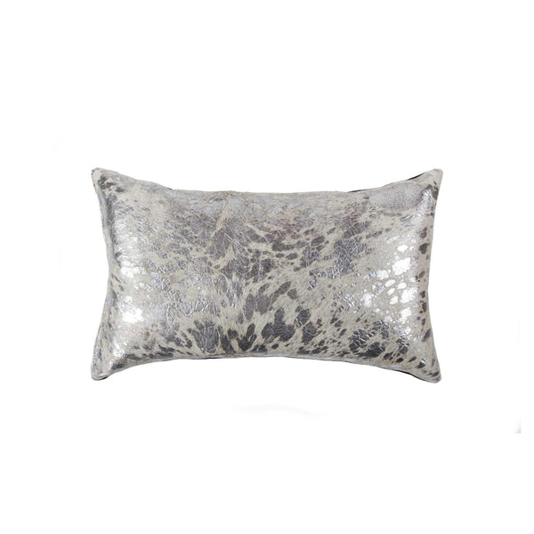 Pillows Throw Pillows - 12" x 20" x 5" Silver And Natural Cowhide - Pillow HomeRoots