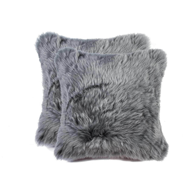 Pillows Throw Pillows - 18" x 18" x 5" Gray, Sheepskin - Pillow 2-Pack HomeRoots