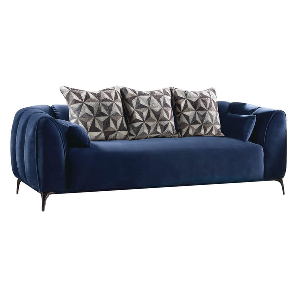 Pillows Velvet Pillows - 90" X 42" X 31" Blue Velvet Sofa w/5 Pillows HomeRoots