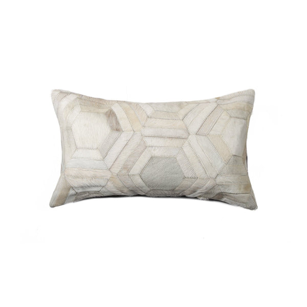 Pillows White Pillow - 12" x 20" x 5" White Hexagon Torino Kobe Cowhide - Pillow HomeRoots