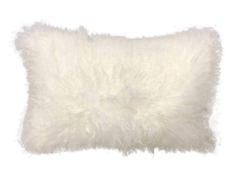 Pillows White Pillow - 17" Bright White Genuine Tibetan Lamb Fur Pillow with Micro suede Backing HomeRoots