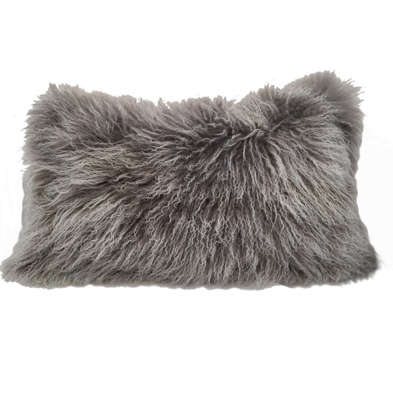 Pillows White Pillow - 17" Grey Genuine Tibetan Lamb Fur Pillow with Micro suede Backing HomeRoots