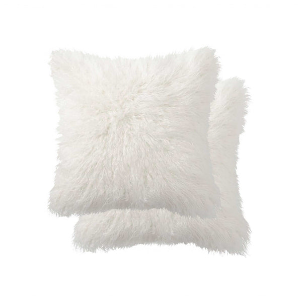Pillows White Pillow 18" x 18" x 5" Off White, Faux Fur Pillow 2-Pack 2242 HomeRoots