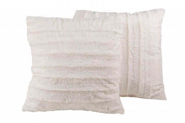 Pillows White Pillow 18" x 18" x 5" Off White Faux Fur Pillow 2-Pack 2247 HomeRoots